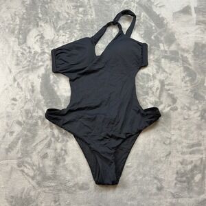 Miss Bikini Luxe Swimsuit Womens XL Black Monokini One Piece Halter Cut Out Sexy